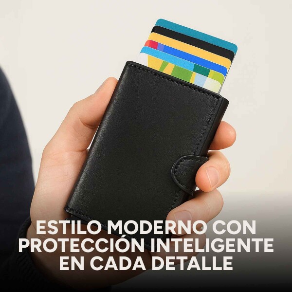 Billetera Anti Clonación Doble Tarjetero Con Rfid Metalica Color Negro