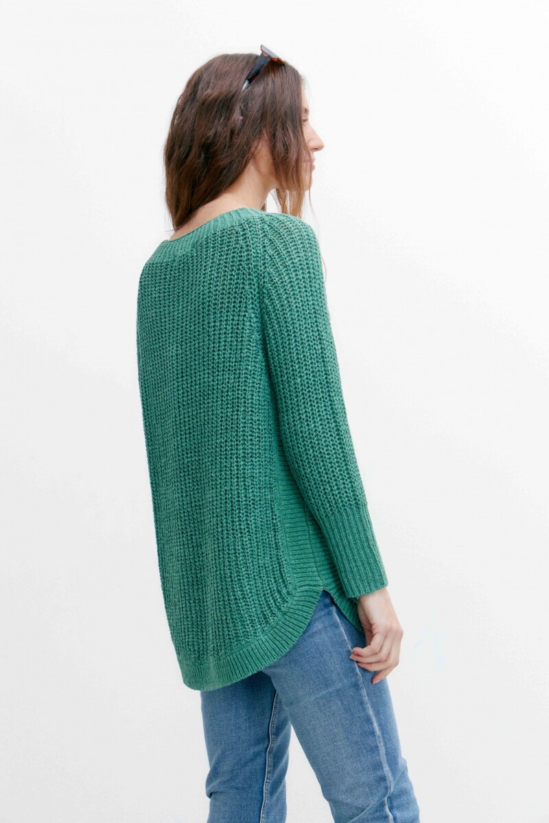 Sweater cinta con ruedo curvo verde