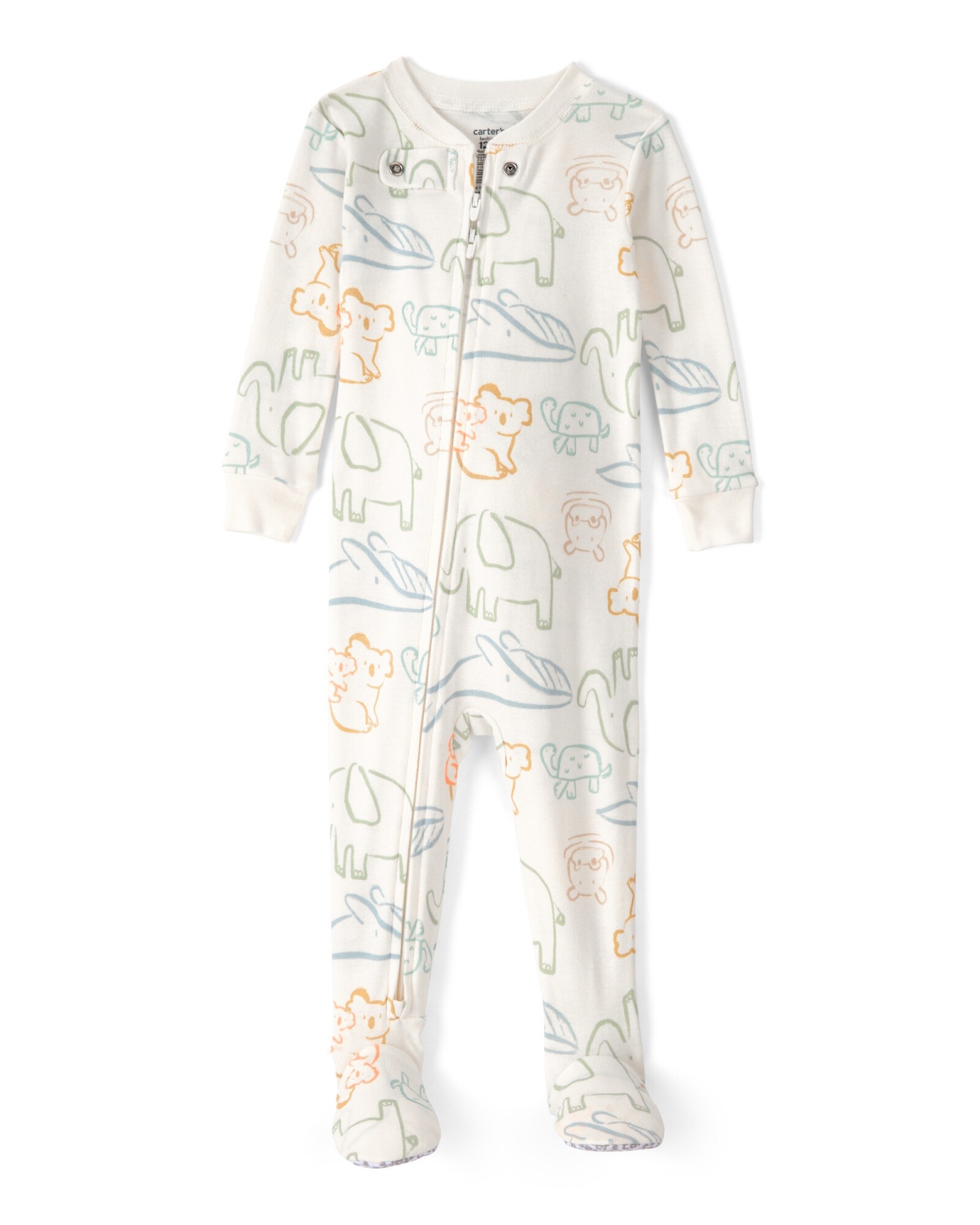 Pijama enterito de algodón con pie, marfil, diseño animales Sin color