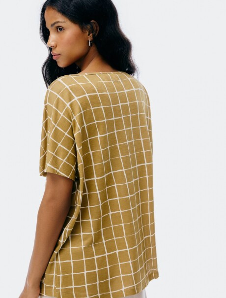 BLUSA MANGA CORTA ESTAMPADA MARRÓN