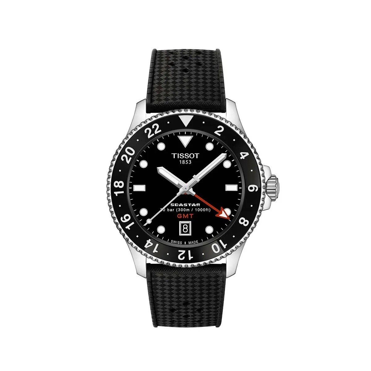 Reloj Tissot T1208521705100 Seastar 1000 Quartz GMT para hombre de silicona - Negro 