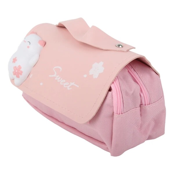 Cartuchera Escolar Kawaii Gatito 3D 2 Cierres Infantil Atrix Variante Color Rosado