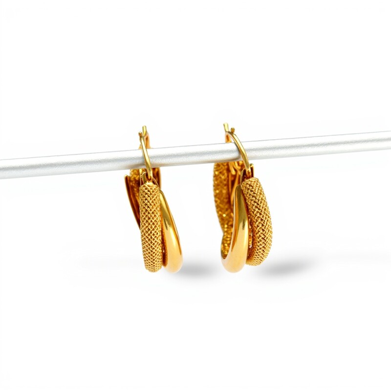 Caravanas aros de oro facetados inflados - Oro bajo - Sin piedra- CA8040 sinpiedra