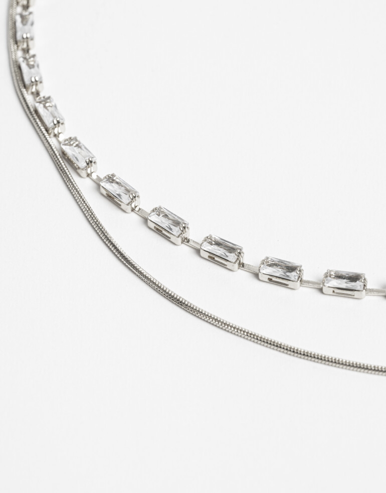 Collares Cortos Strass Collares Cortos, Statement Night - Plateado Rodio