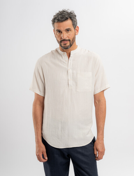 Camisa m/c cuello mao blanco
