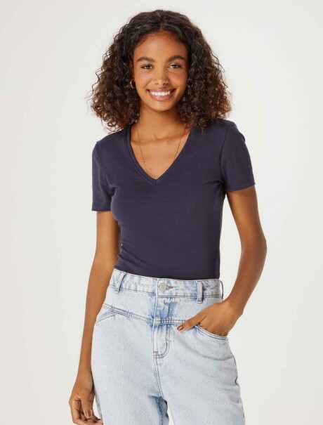 CAMISETA BÁSICA SLIM CUELLO EN V AZUL OSCURO
