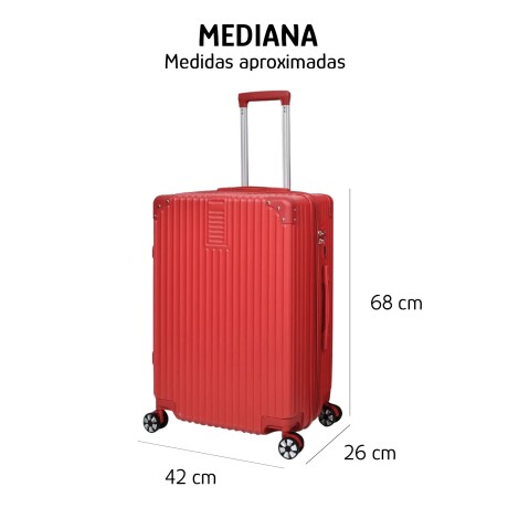 Valija Mediana Rígida 4 Ruedas Dobles Giratorias con Candado Rojo