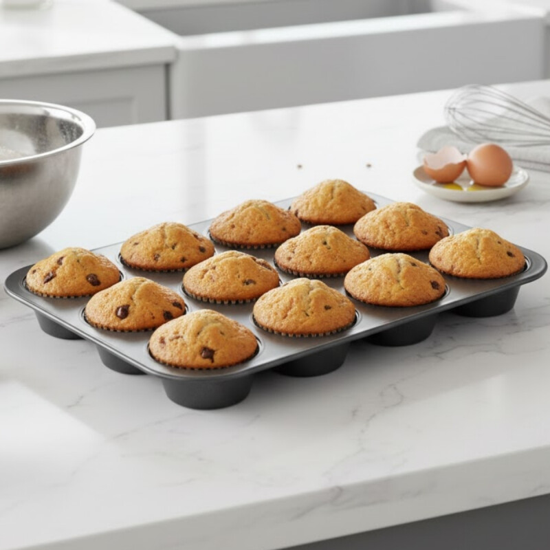 Set x12 molde muffin antiadherente 35x26,5X3 cm GRIS OSCURO