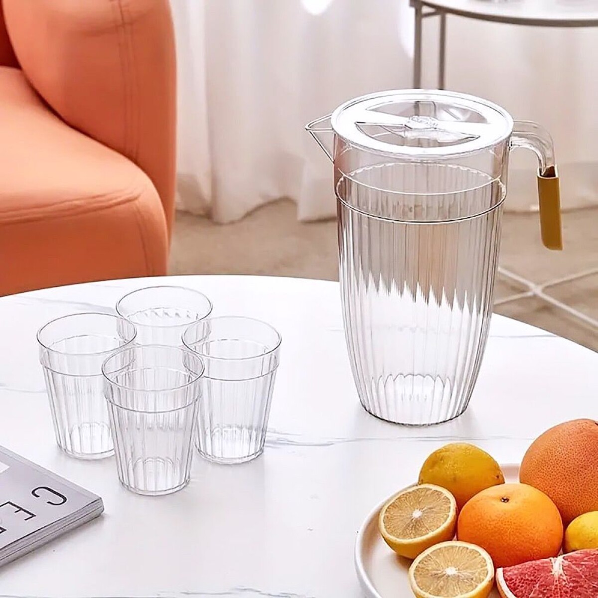 Juego De Jarra Acrílica Con 4 Vasos 2.1L 