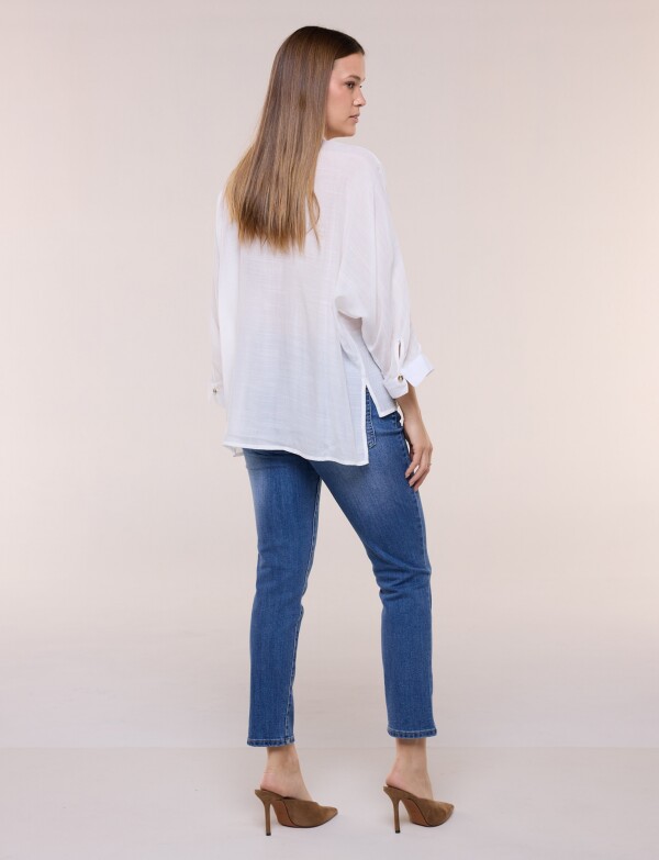 Camisa Manga Dolman Con Bolsillos Frontales BLANCO