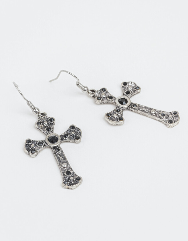 Aros Colgantes Cortos Con cruz Aros Colgantes Cortos Con Cruz - Plateado