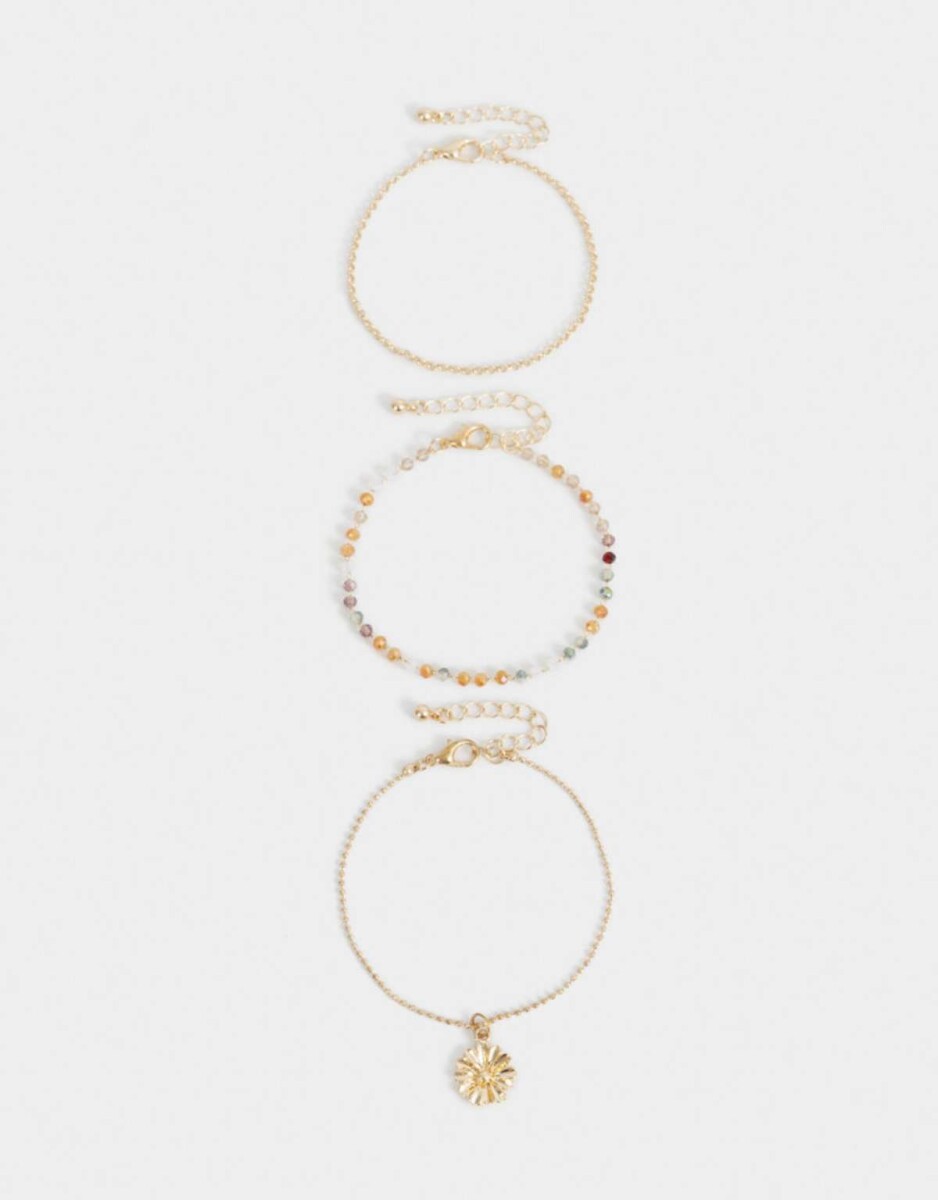 Set De Pulseras Flexibles Con Dije - Dorado 