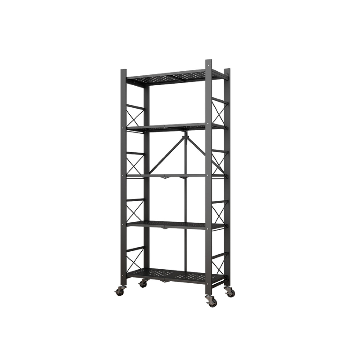 Nuevo Estantería Plegable 5 Pisos Con Ruedas 1,62 Cm - Estantería negra 