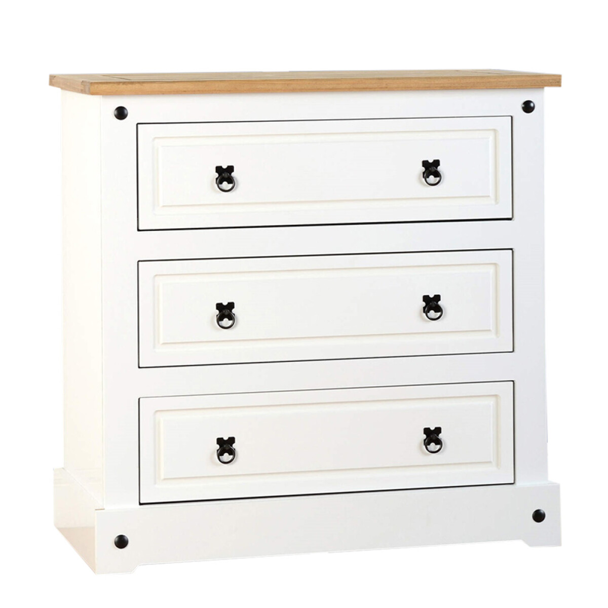 CÓMODA CAJONERA GUARDARROPA 3 CAJONES EN MADERA MACIZA - LÌNEA MEXICANA - BLANCO 