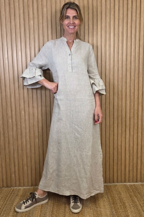 Vestido Flamenco Lino Beige Melange