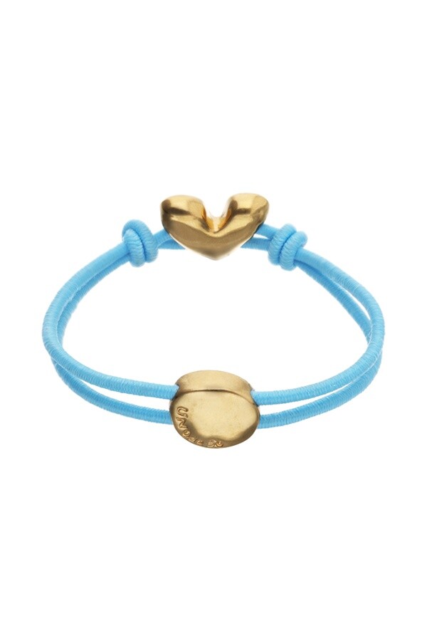 PULSERA DE HILO ELÁSTICO AZUL CON CORAZÓN BAÑADO EN ORO 18K Pulsera