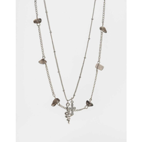 Cadena Corta Con Piedra Natural Plateado