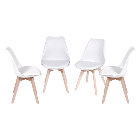 Kit x4 Silla Eames Joly Acolchonado Base De Madera Blanca