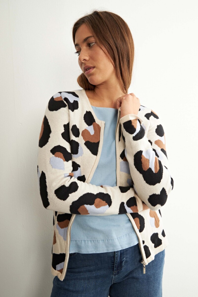 Chaqueta jacquard leopardo beige melange