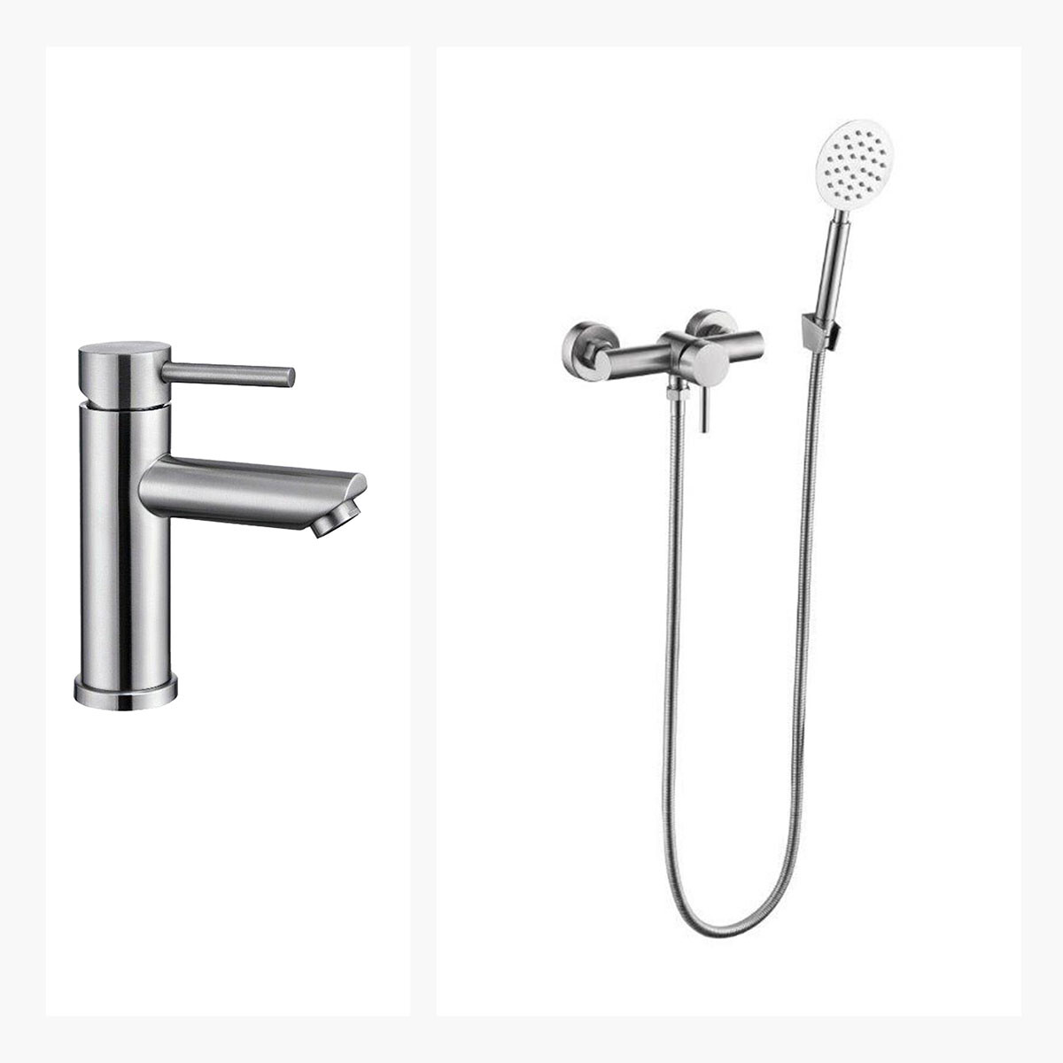 Juego De Griferia Incluye Ducha Exterior Y Lavatorio Bajo Brush Nickel Linea Rione 