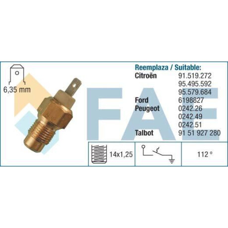 BULBO INTERRUPTOR CITROEN - PEUGEOT TEMP 205 309 405 BX C15 14X1.25 FAE BULBO INTERRUPTOR CITROEN - PEUGEOT TEMP 205 309 405 BX C15 14X1.25 FAE
