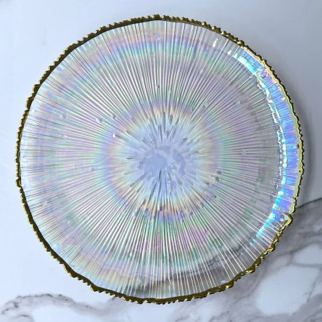 Plato Vidrio Tornasolado Borde Dorado Ø32cm Plato Vidrio Tornasolado Borde Dorado Ø32cm