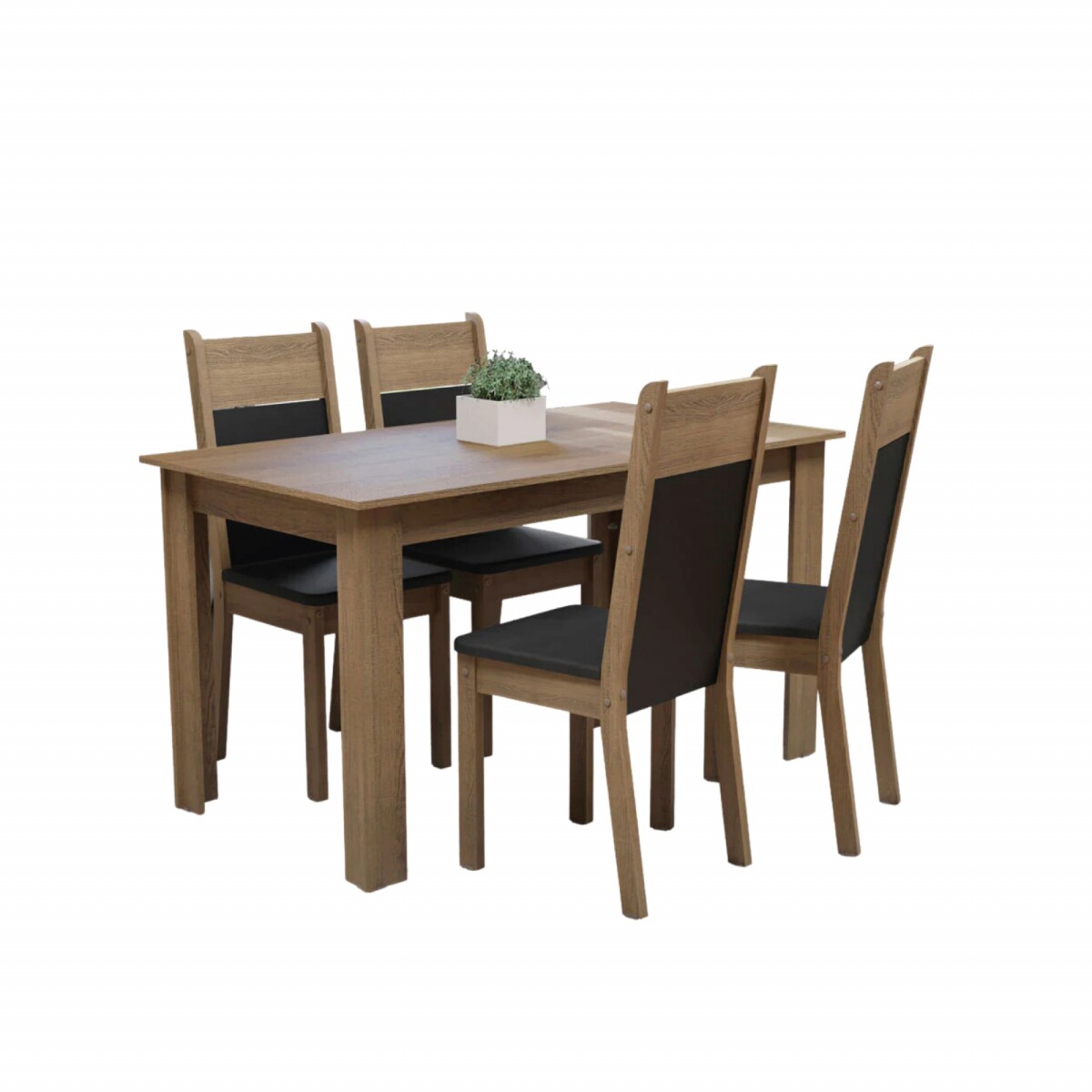 Juego de comedor Mesa de madera Rústica + 4 Sillas - Negro 