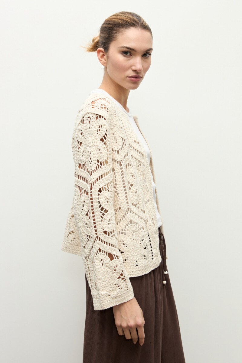 Chaqueta tejida crochet beige claro