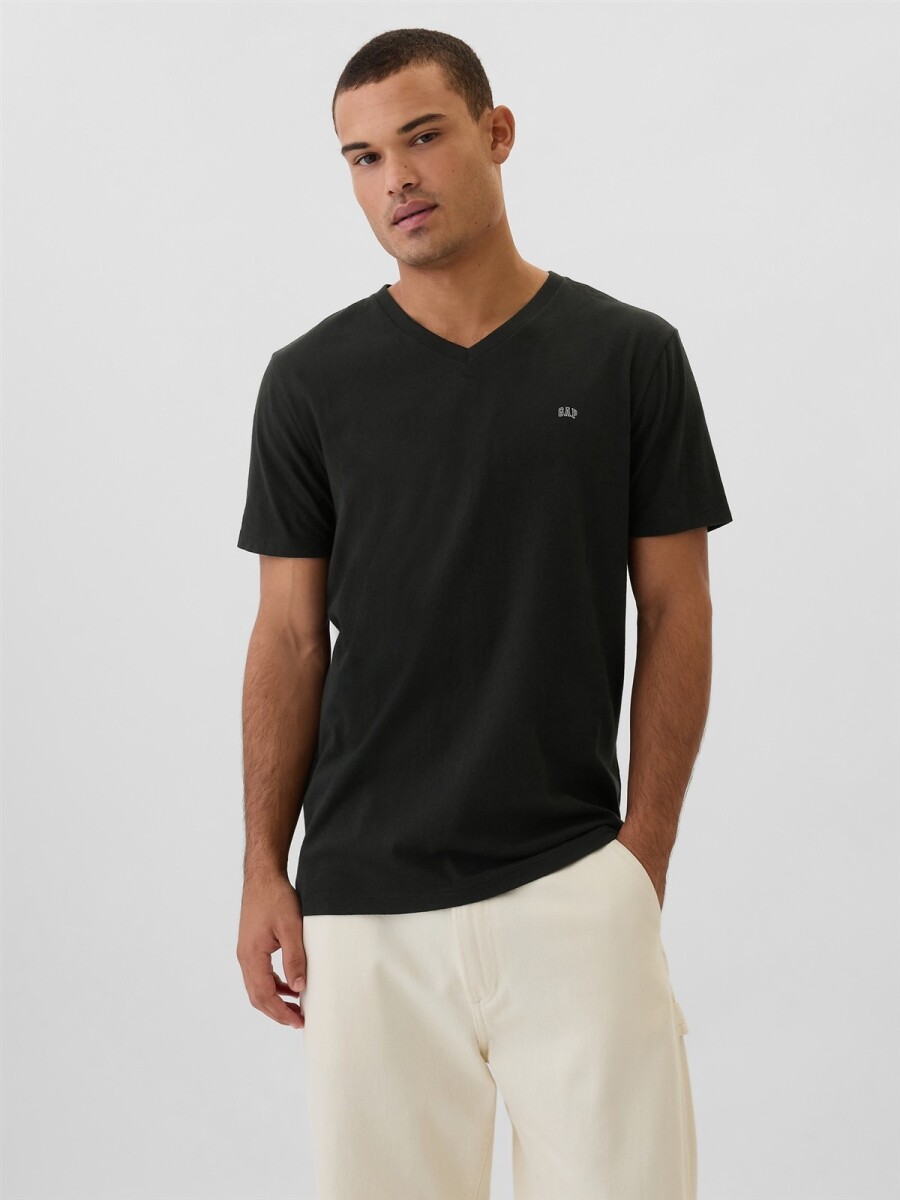 Remera Cuello V Mini Logo Gap Hombre - True Black V2 