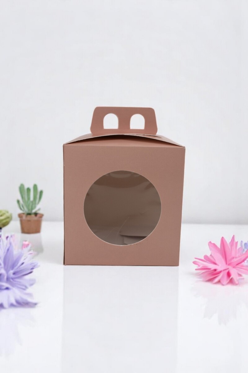 Caja 13x13x12 con visor + asa. - ROSADO 