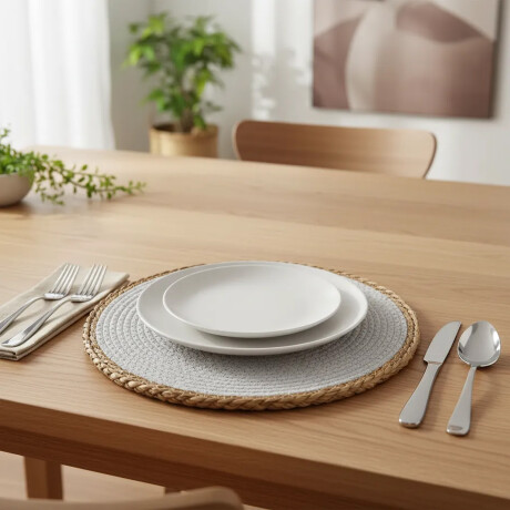 Mantel Individual en Fibra Natural y Algodón Ø38Cm Paramount Gris