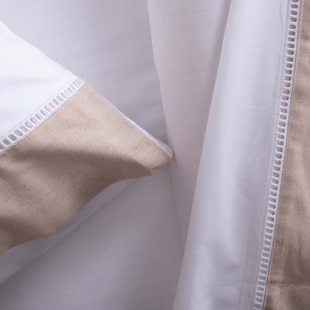 JUEGO DE SABANAS 180 HILOS KING ALGODON NATURAL-BEIGE GUARDA DE LINO BEIGE