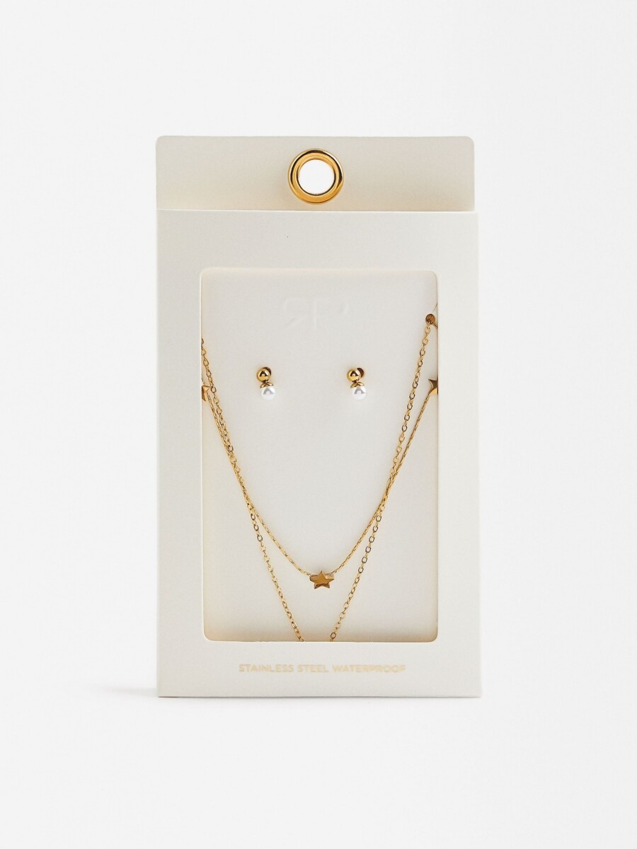Set De Collar Con Pendientes Perla - Acero Inoxidable dorado