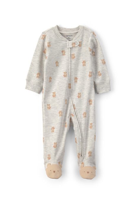 Pijama una pieza de algodón, con pie, gris, diseño ositos Pijama una pieza de algodón, con pie, gris, diseño ositos