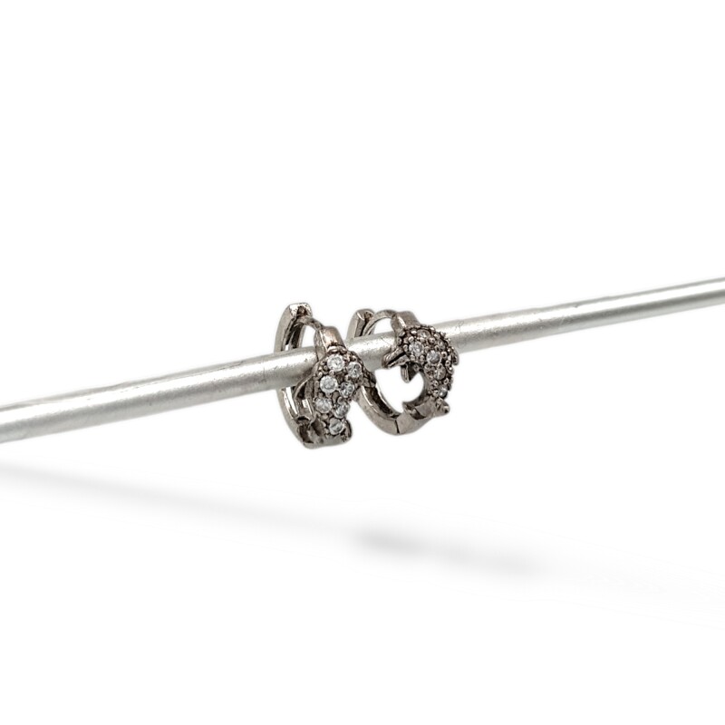 Caravanas Aros Delfín-Plata 925-Piedra Zirconia-CA3187 conpiedra