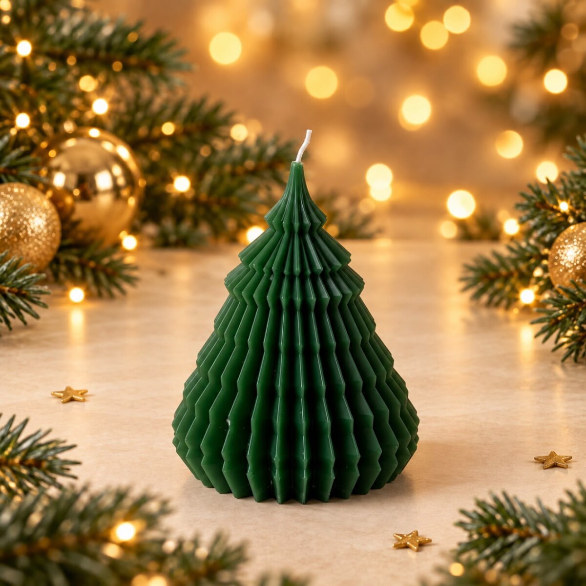 Vela Navideña Pino Acanalado - Verde 15cm 