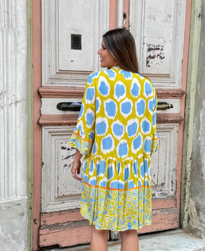 Vestido Cali celeste y amarillo