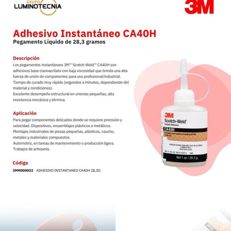 ADHESIVO INSTANTANEO CA40H - 3M ADHESIVO INSTANTANEO CA40H - 3M