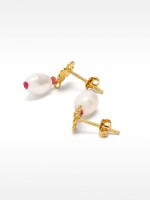 Pendientes De Trébol Con Perla De Agua Dulce - Plata De Ley 925 rojo