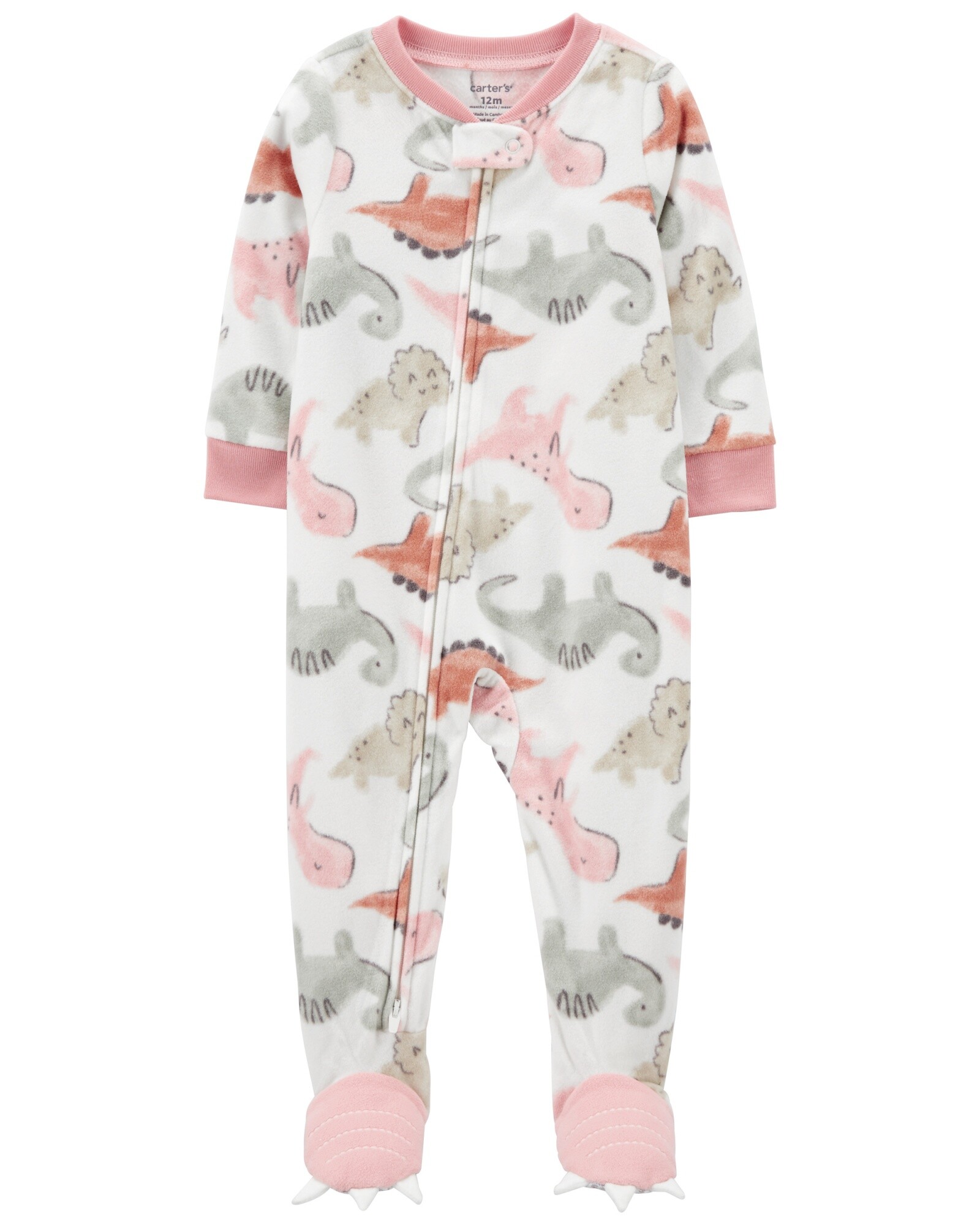 Pijama uno pieza de micropolar, con pie, diseño dinos. Talles 2-5T Sin color
