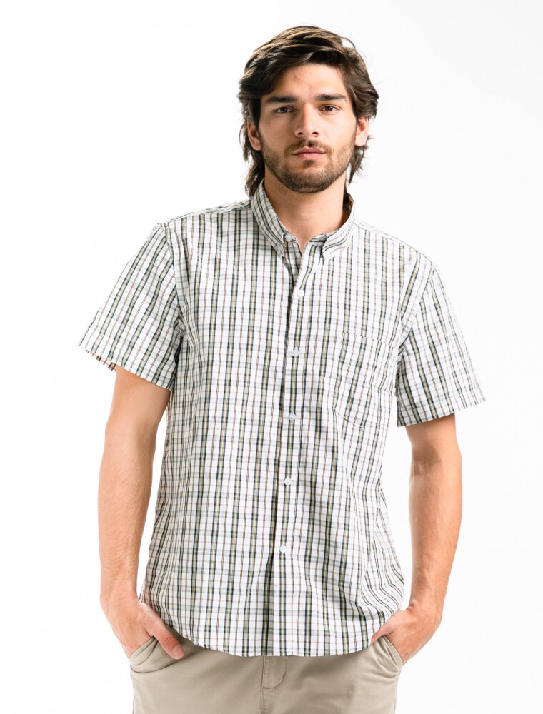 Camisa Manga Corta a Cuadros BEIGE/ FANTASIA 3