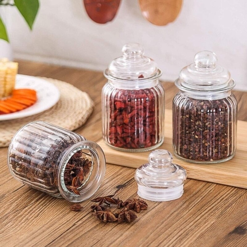 Set de 3 Recipientes de Vidrio con Tapa 300 ml D8 x 12,5 cm SET X3 RECIPIENTES D8XH12.5CM 300ML VIDRIO C/TAPA