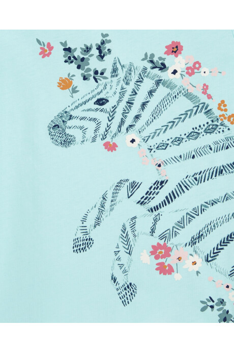 Remera de algodón, bordes festoneados, estampa cebra. Talles 2-5T Sin color
