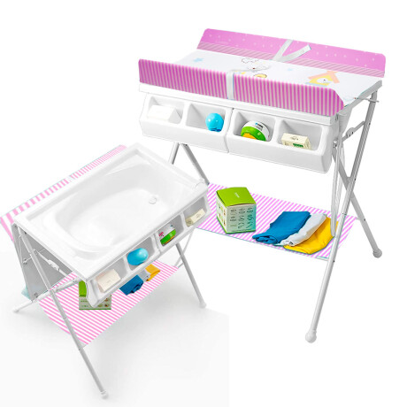 Bañito Bebé Plegable Con Cambiador Y Organizador Rosa