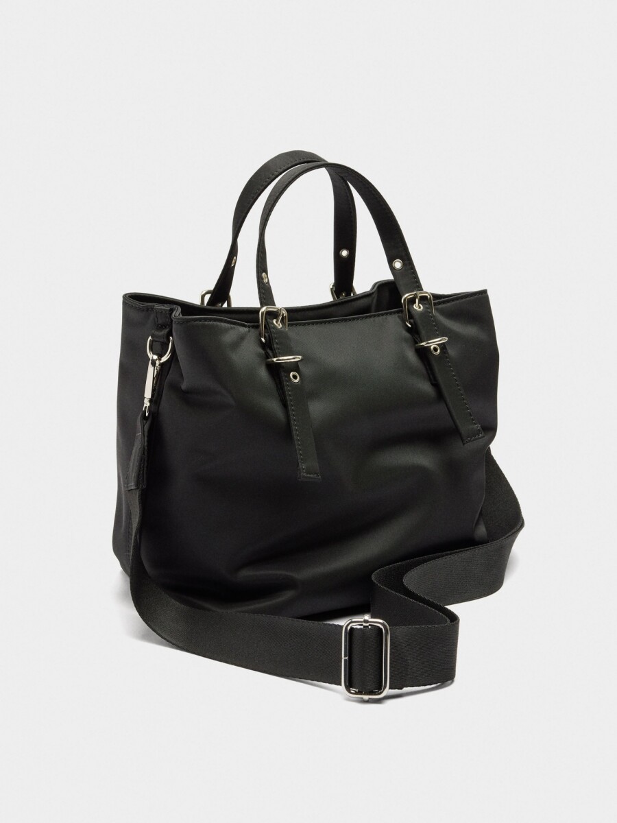 Bolso Tote De Nylon Con Colgante negro