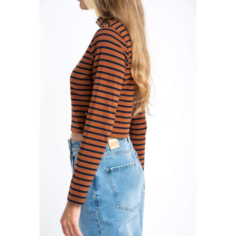 Polera Alogodon Elastano Rayada Camel