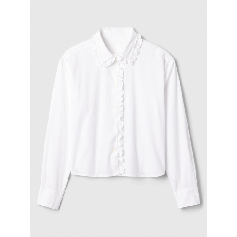 V-LS CROPPED POPLIN SHIRT RUFFLE OPTIC WHITE