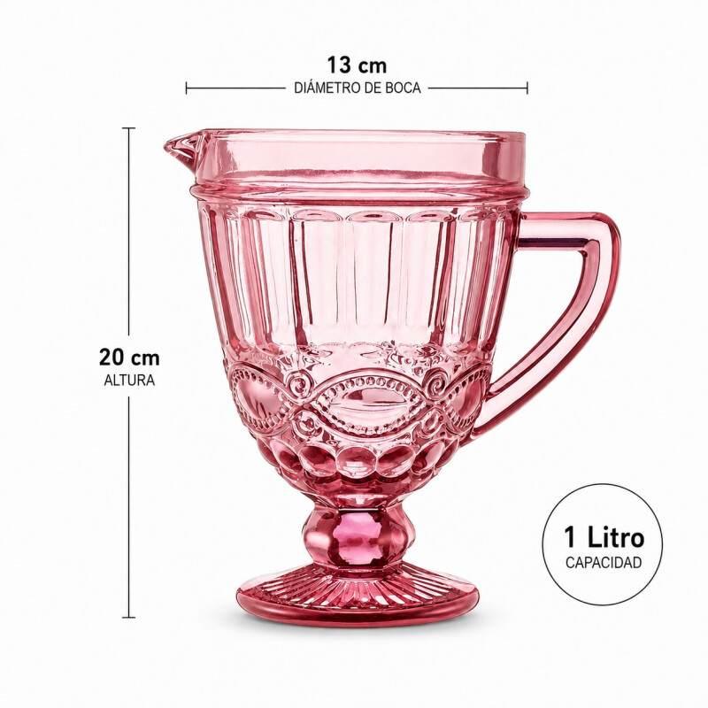 Jarra Labrada 1 Litro y 6 Vasos 300 ml Set Vidrio Rosa Malva