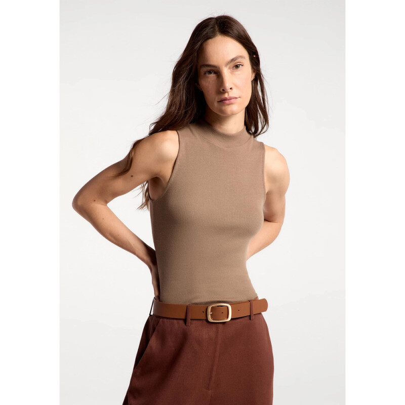 CAMISETA REGATA FEM MARROM MEDIO