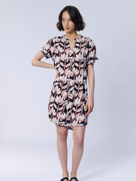 Vestido corto camisero Estampado Flores Azul